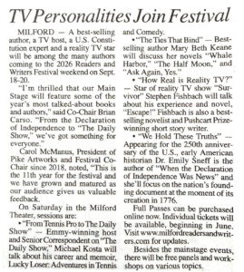 Pike County Dispatch, TV Personalities Join the Milford Readers & Writers Festival
